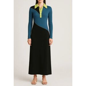 NWT Marina Moscone Black and petrol polo dress Size M $650.00